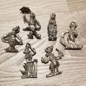 Vintage Pewter Silver Clown Jester Figurines Set Of 6